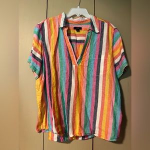 J crew short sleeve popover linen large cabana stripe